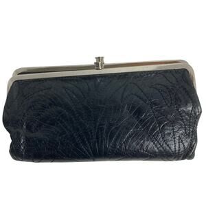 VTG Hobo Clutch Wallet Black Leather Double Frame Kisslock Stitched Lined Lauren